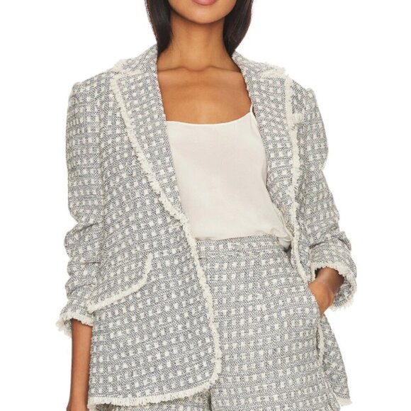 Cinq à Sept 'Khloe' Fringe-Trim Box-Tweed Blazer, Navy Blue/White - Picture 4 of 4